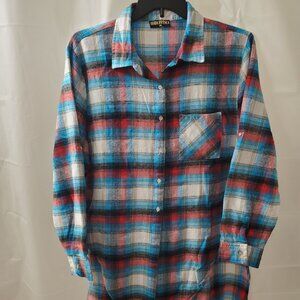 Plus Size Womens Long Sleeve Plaid Hi Low Tunic